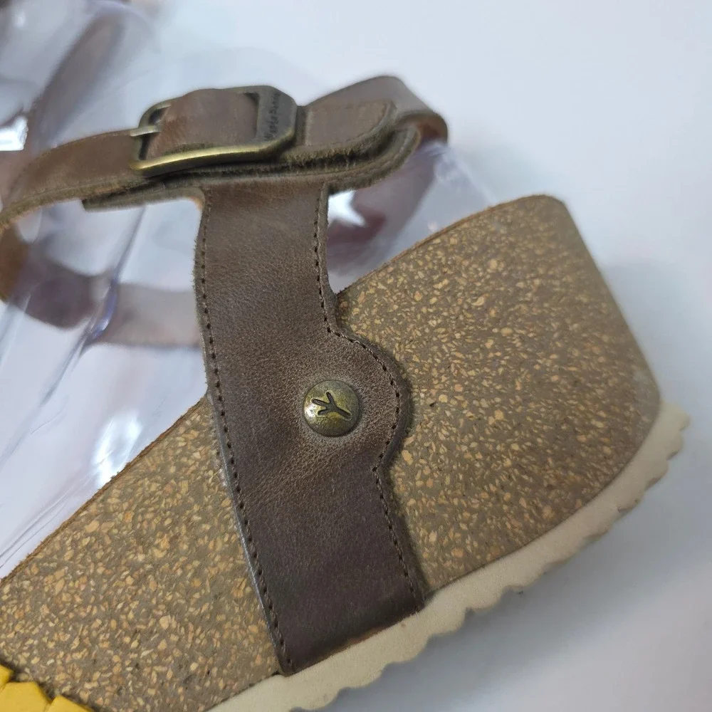 Wanda Panda W's Cork WedgeSandalsYellowFlower‎ Cutout Brown Ankle Strap Sz 41